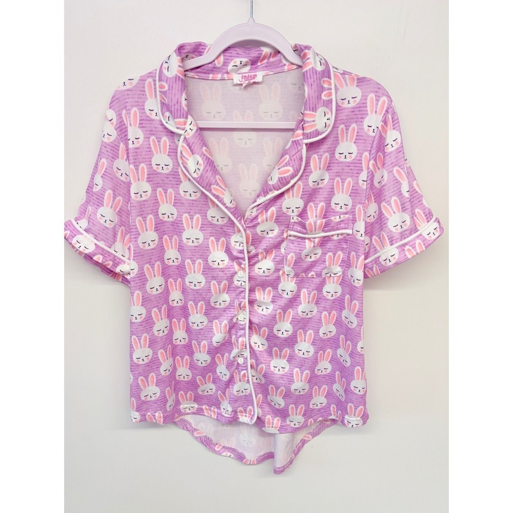 Jordann Jammies Kawaii Bunny PJ Top Women XL Purple Button Down Pastel Goth‎
